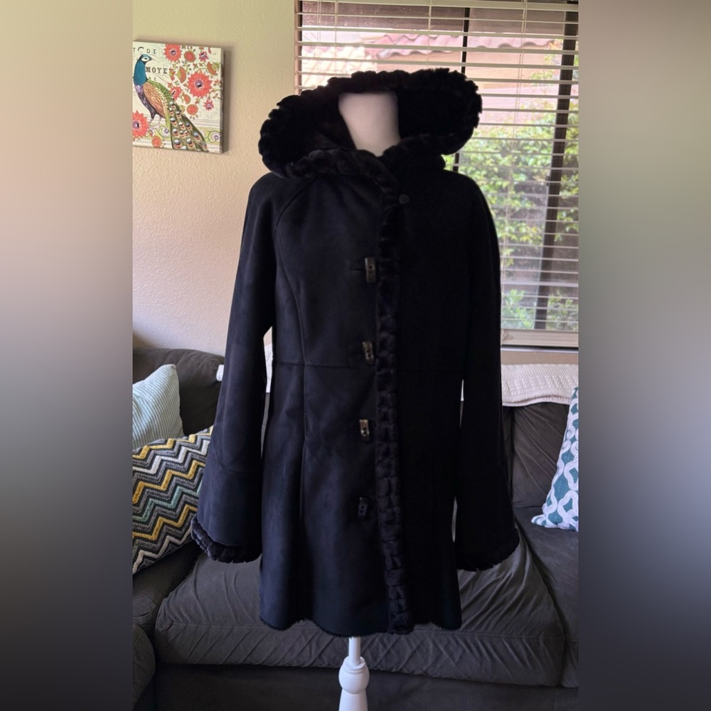 Jones New York Black Faux Fur Trim Women’s Coat Sz M
